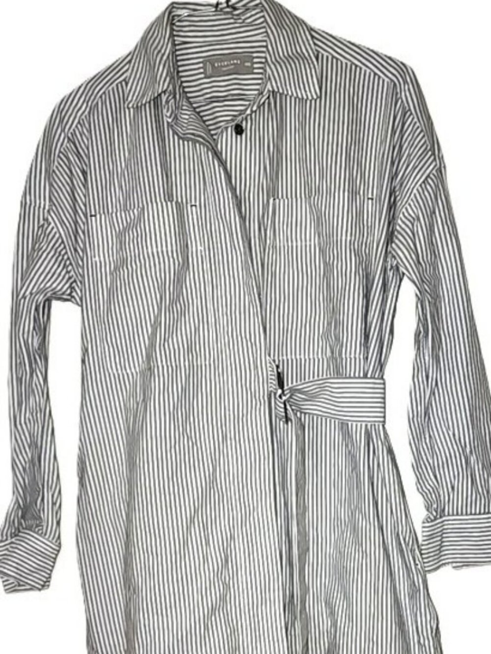 Everlane Oxford Striped Longline Belted Shirt Dress - Gray/White Size XXS